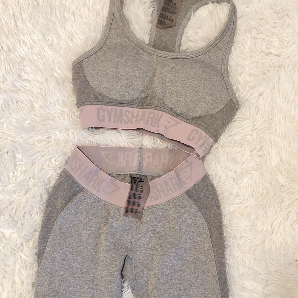 GYMSHARK FLEX SET ( LEGGINGS + BRA ) CHALKY PINK/ GRAY